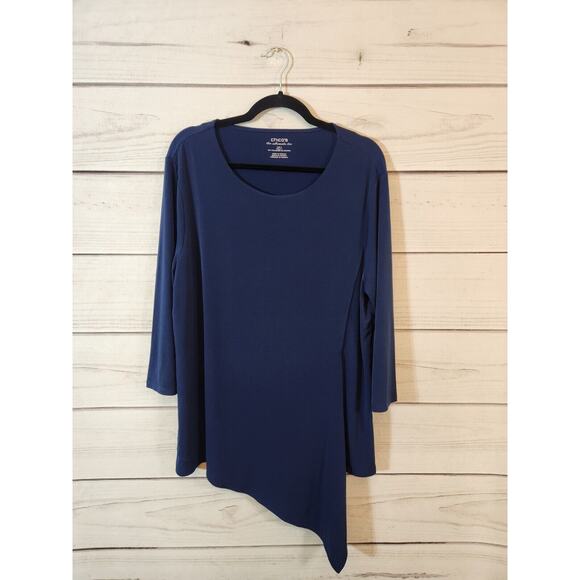Chico's the Ultimate Tee Navy Blue Asymmetrical 3/4 sleeve Blouse Size 3 / XL - Picture 1 of 6